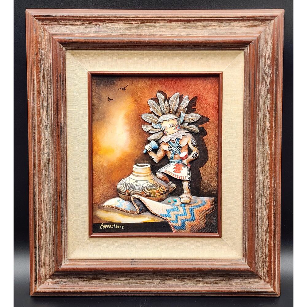 Bill Coffelt 2003 Southwest Mixed Media Art Framed Native Pottery Scene